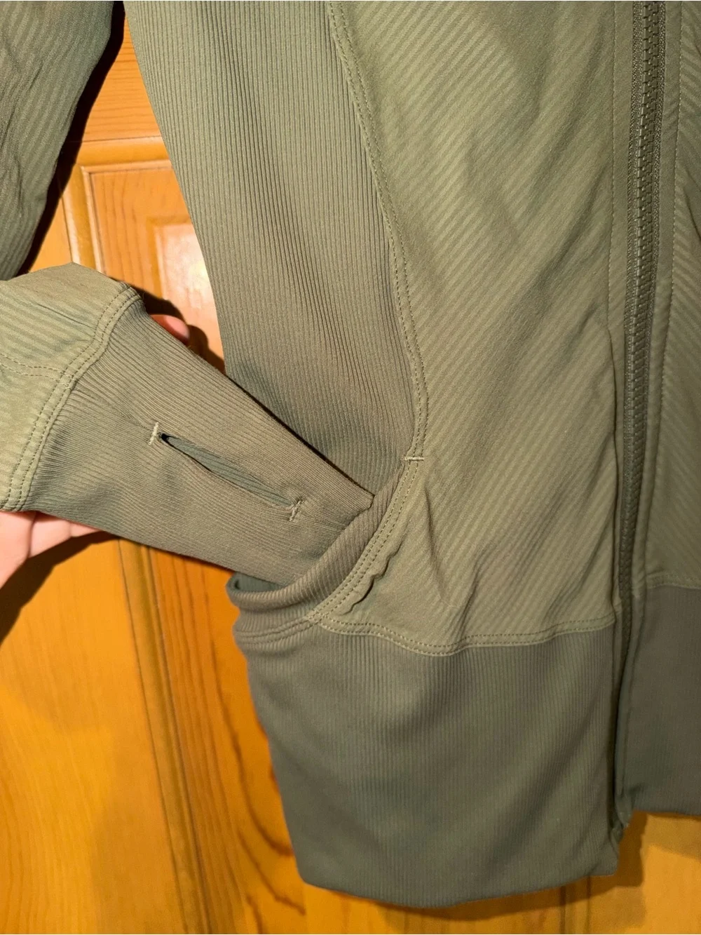 Lululemon Reversible Full Zip Hooded Jacket Olive Green Size 6 Thumbholes